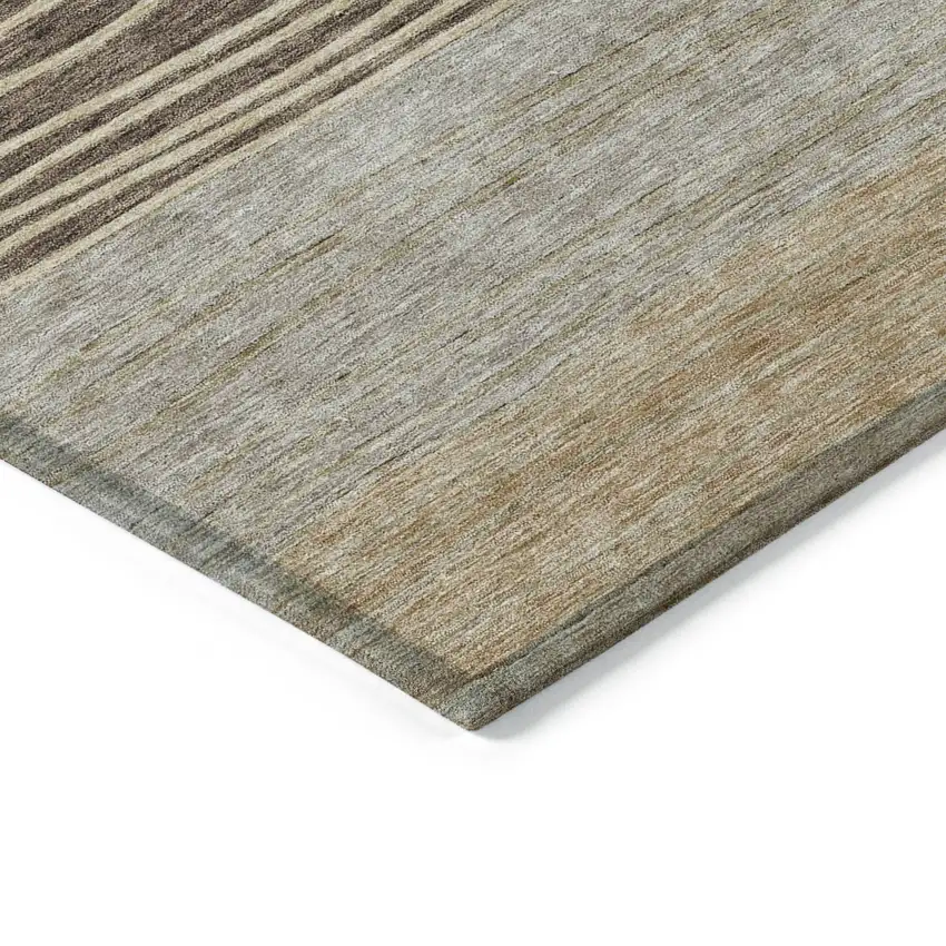 Taupe Brown And Beige Striped Washable Indoor Outdoor Area Rug Photo 3