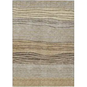 Photo of Taupe Brown And Beige Striped Washable Indoor Outdoor Area Rug
