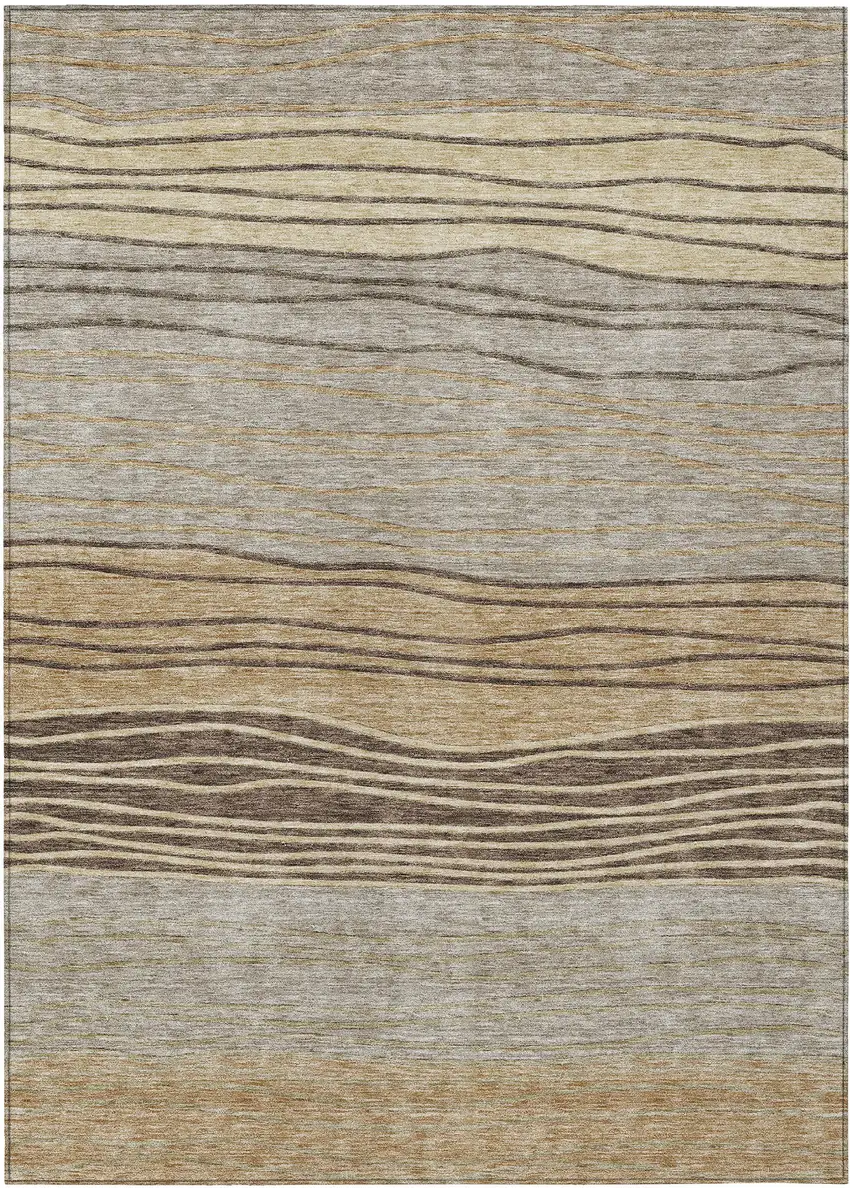 Taupe Brown And Beige Striped Washable Indoor Outdoor Area Rug Photo 1