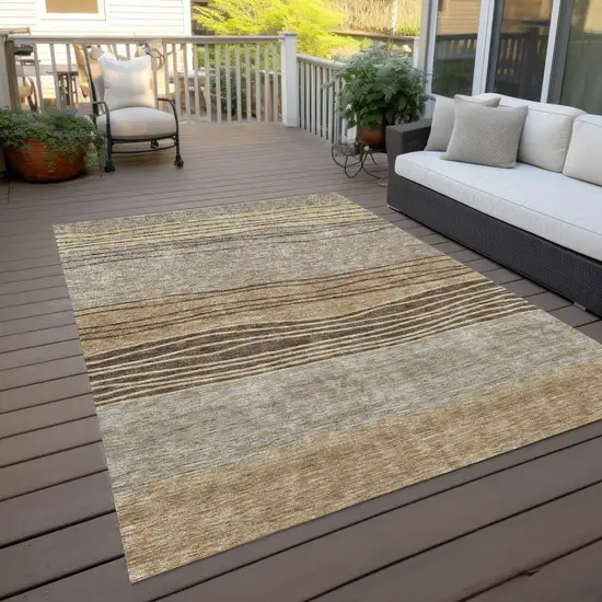 Taupe Brown And Beige Striped Washable Indoor Outdoor Area Rug Photo 9