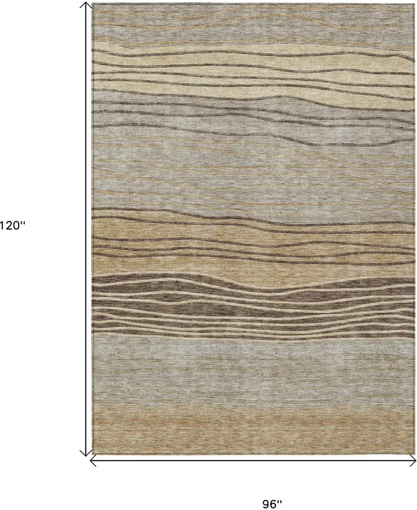 Taupe Brown And Beige Striped Washable Indoor Outdoor Area Rug Photo 3