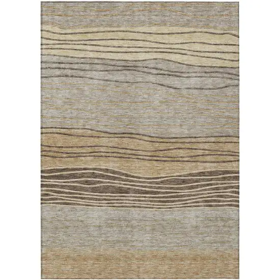 Taupe Brown And Beige Striped Washable Indoor Outdoor Area Rug Photo 2