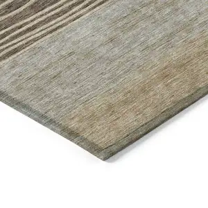 Photo of Taupe Brown And Beige Striped Washable Indoor Outdoor Area Rug