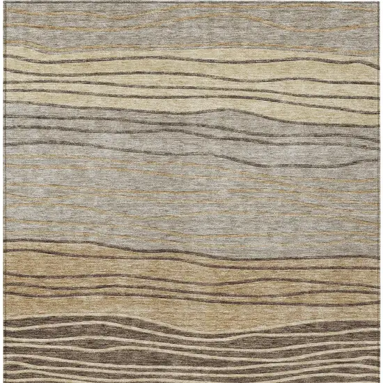 Taupe Brown And Beige Striped Washable Indoor Outdoor Area Rug Photo 6