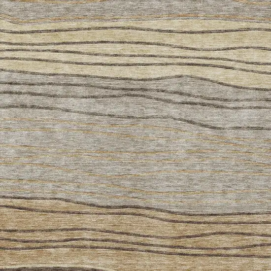 Taupe Brown And Beige Striped Washable Indoor Outdoor Area Rug Photo 4