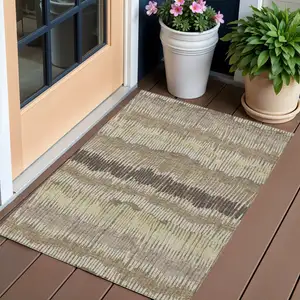 Photo of Taupe Brown And Beige Striped Washable Indoor Outdoor Area Rug