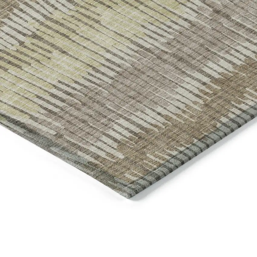 Taupe Brown And Beige Striped Washable Indoor Outdoor Area Rug Photo 5