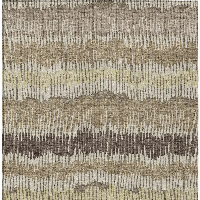 Taupe Brown And Beige Striped Washable Indoor Outdoor Area Rug Photo 8