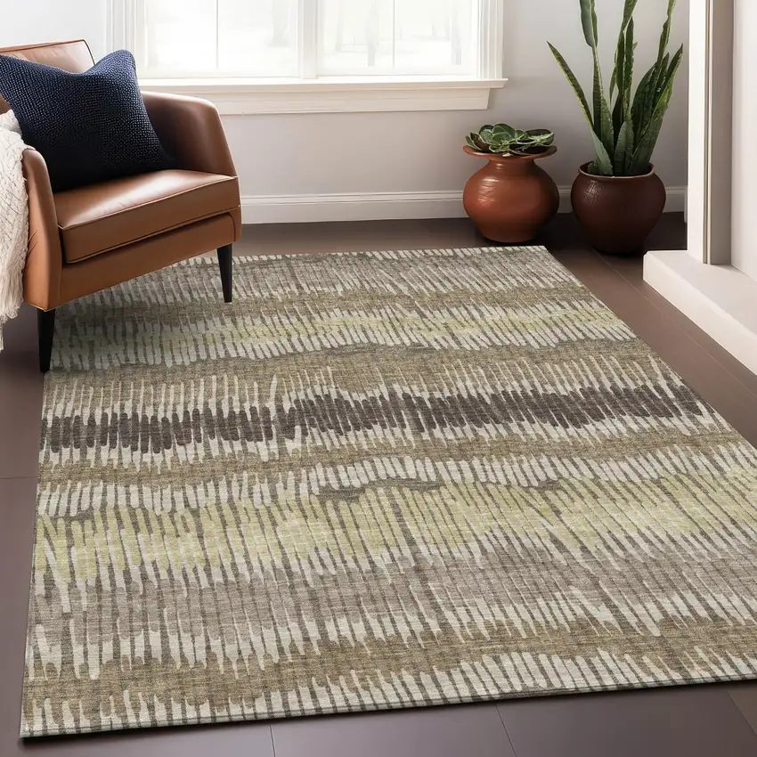 Taupe Brown And Beige Striped Washable Indoor Outdoor Area Rug Photo 9