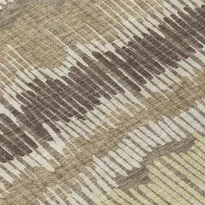 Photo of Taupe Brown And Beige Striped Washable Indoor Outdoor Area Rug