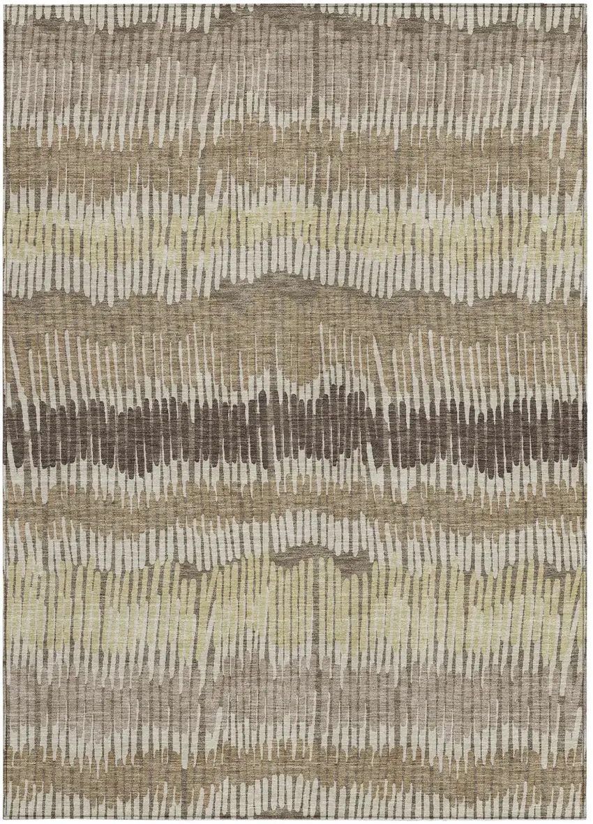 Taupe Brown And Beige Striped Washable Indoor Outdoor Area Rug Photo 7
