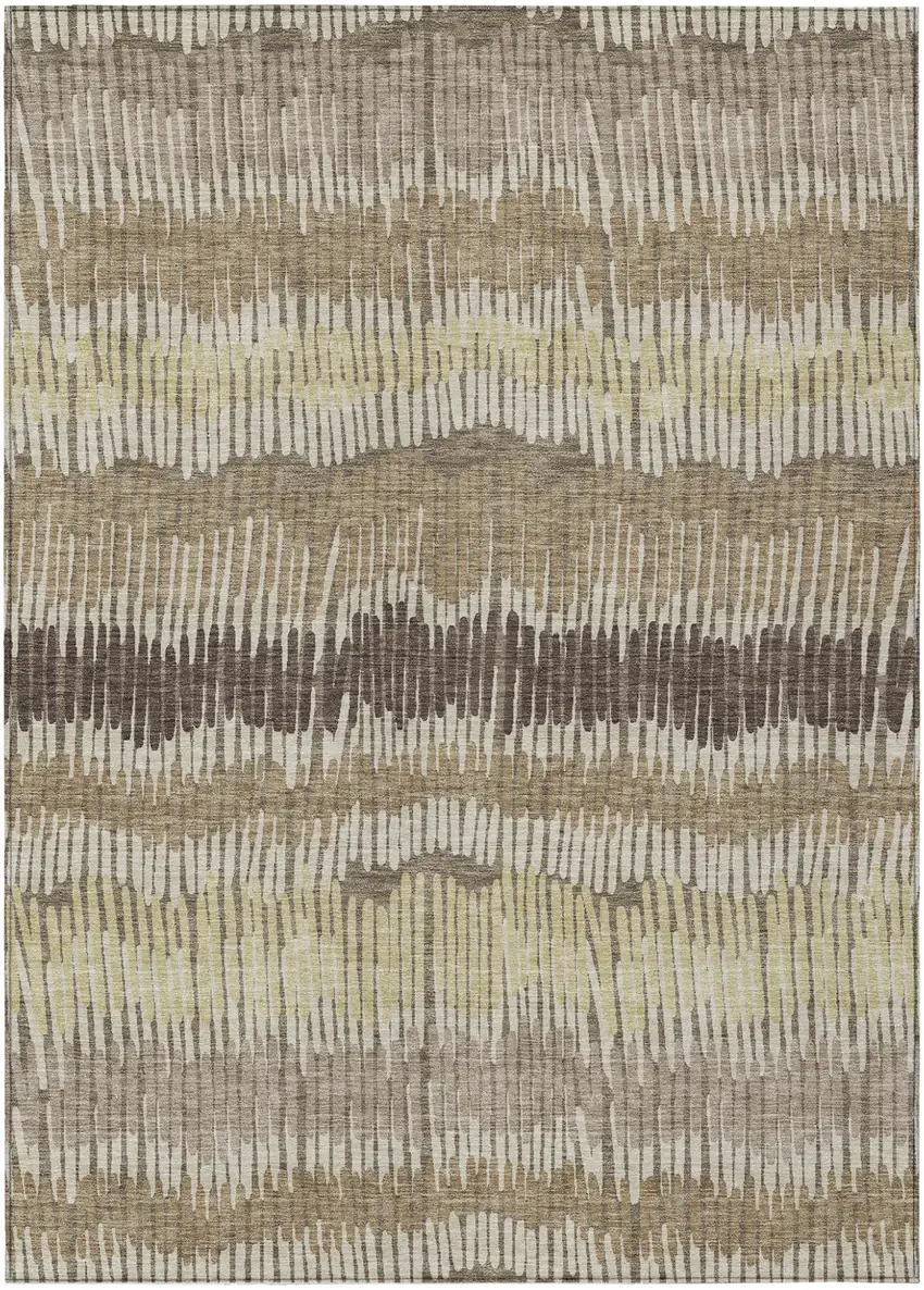 Taupe Brown And Beige Striped Washable Indoor Outdoor Area Rug Photo 2