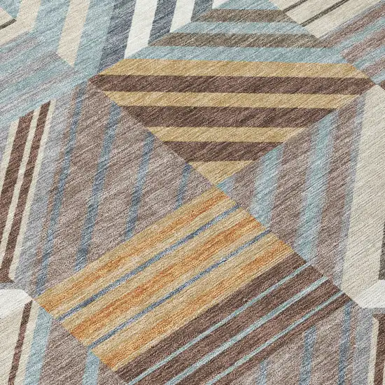 Taupe Brown And Blue Patchwork Washable Indoor Outdoor Area Rug Photo 1