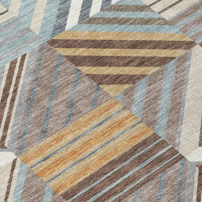 Taupe Brown And Blue Patchwork Washable Indoor Outdoor Area Rug Photo 1
