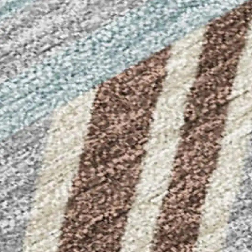 Taupe Brown And Blue Patchwork Washable Indoor Outdoor Area Rug Photo 2