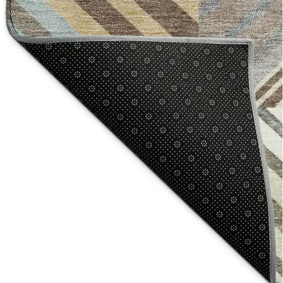 Taupe Brown And Blue Patchwork Washable Indoor Outdoor Area Rug Photo 9