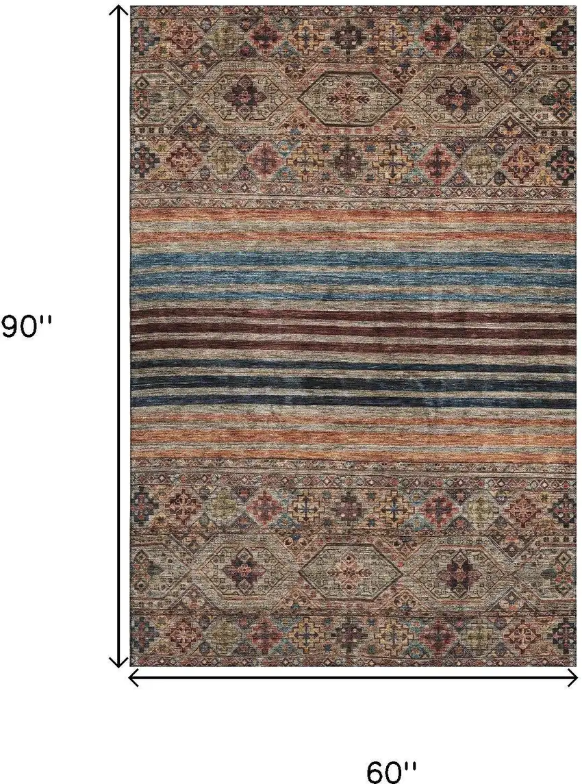Taupe Brown And Blue Striped Washable Area Rug With UV Protection Photo 8