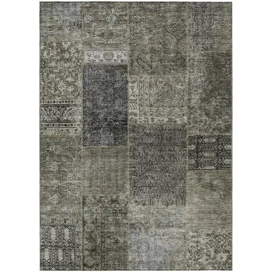 Taupe Brown And Charcoal Patchwork Washable Indoor Outdoor Area Rug Photo 2