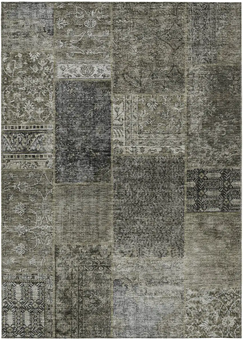 Taupe Brown And Charcoal Patchwork Washable Indoor Outdoor Area Rug Photo 2