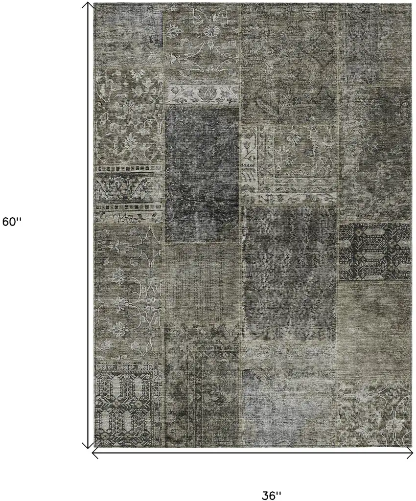 Taupe Brown And Charcoal Patchwork Washable Indoor Outdoor Area Rug Photo 3
