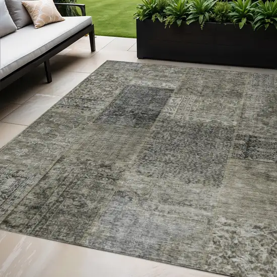 Taupe Brown And Charcoal Patchwork Washable Indoor Outdoor Area Rug Photo 1