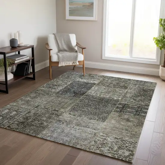 Taupe Brown And Charcoal Patchwork Washable Indoor Outdoor Area Rug Photo 9