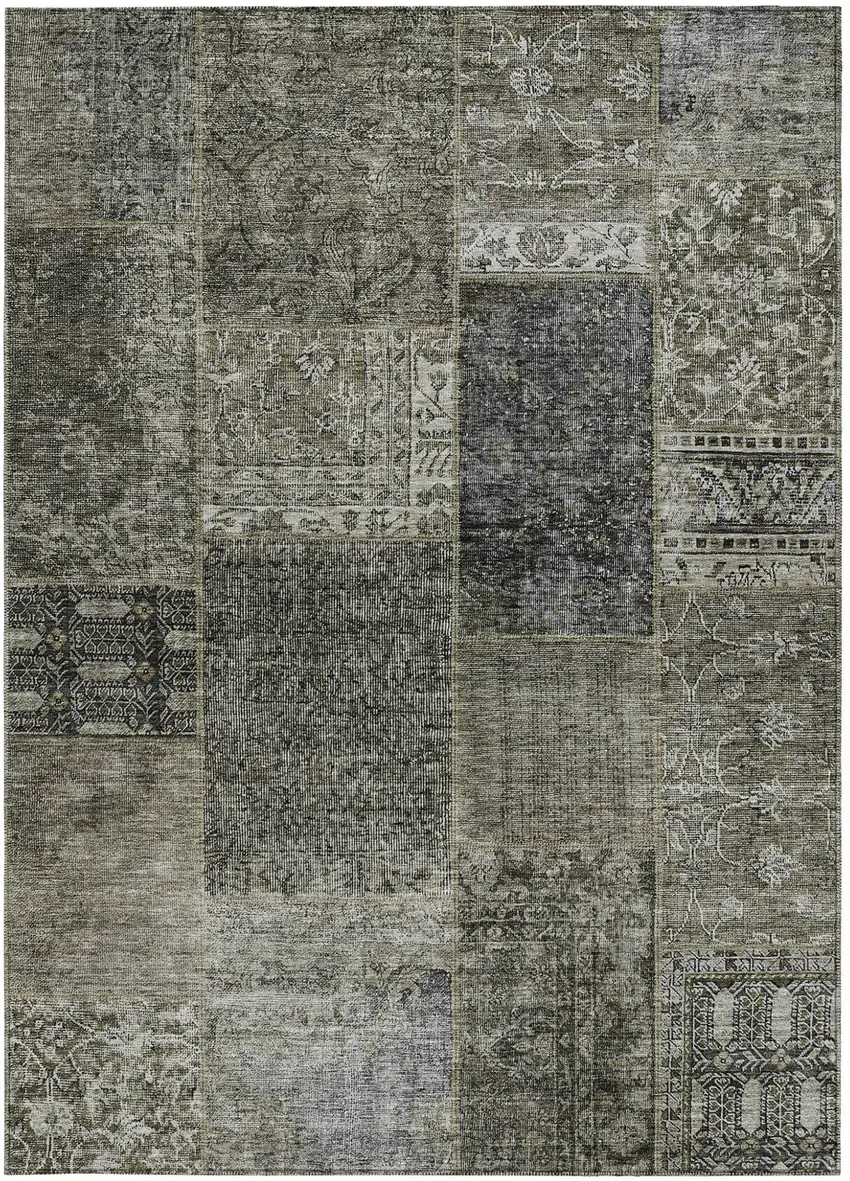 Taupe Brown And Charcoal Patchwork Washable Indoor Outdoor Area Rug Photo 8