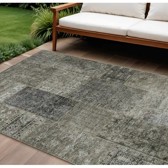 Taupe Brown And Charcoal Patchwork Washable Indoor Outdoor Area Rug Photo 1