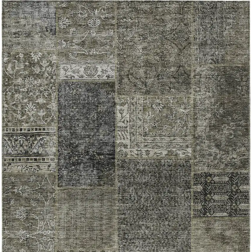 Taupe Brown And Charcoal Patchwork Washable Indoor Outdoor Area Rug Photo 7