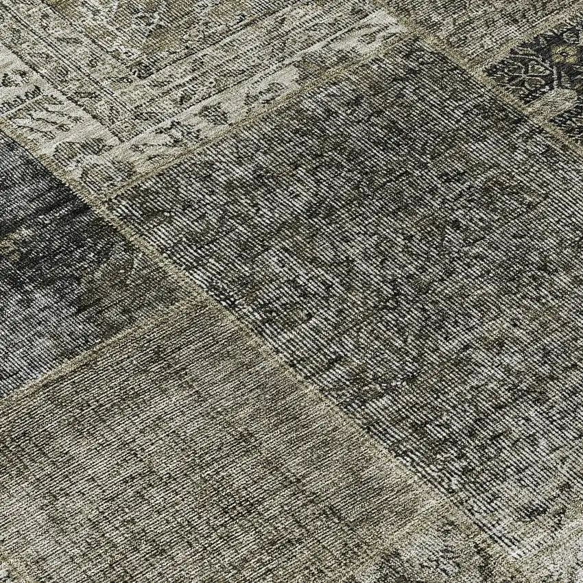 Taupe Brown And Charcoal Patchwork Washable Indoor Outdoor Area Rug Photo 6