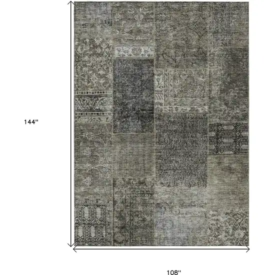Taupe Brown And Charcoal Patchwork Washable Indoor Outdoor Area Rug Photo 3