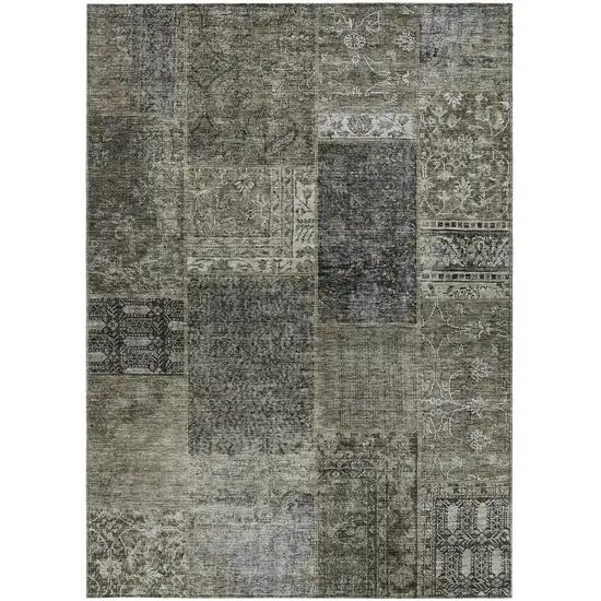 Taupe Brown And Charcoal Patchwork Washable Indoor Outdoor Area Rug Photo 8