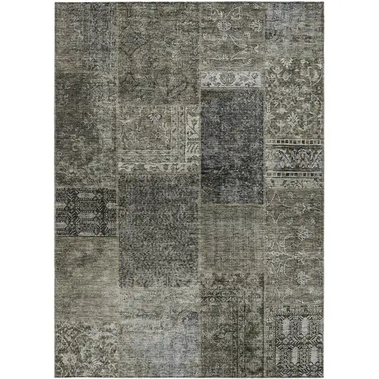 Taupe Brown And Charcoal Patchwork Washable Indoor Outdoor Area Rug Photo 8