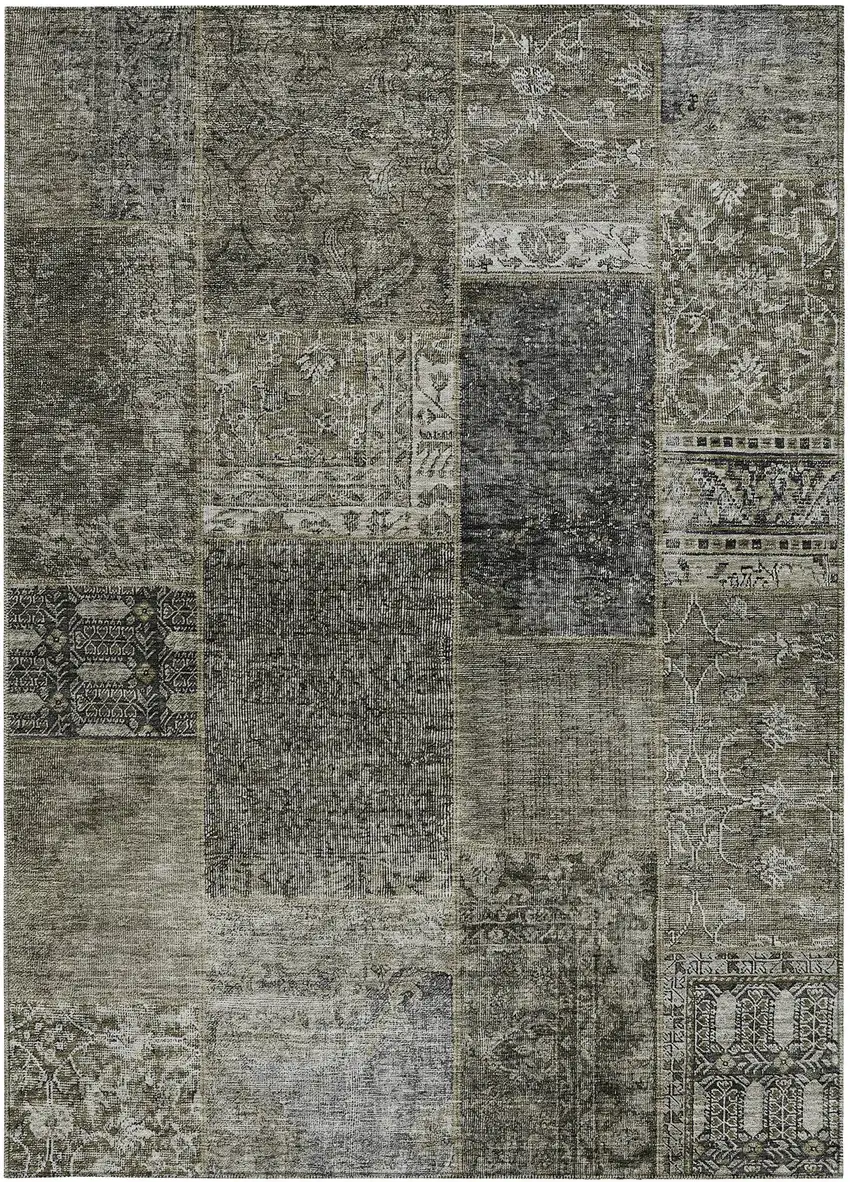Taupe Brown And Charcoal Patchwork Washable Indoor Outdoor Area Rug Photo 8