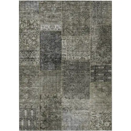 Taupe Brown And Charcoal Patchwork Washable Indoor Outdoor Area Rug Photo 2