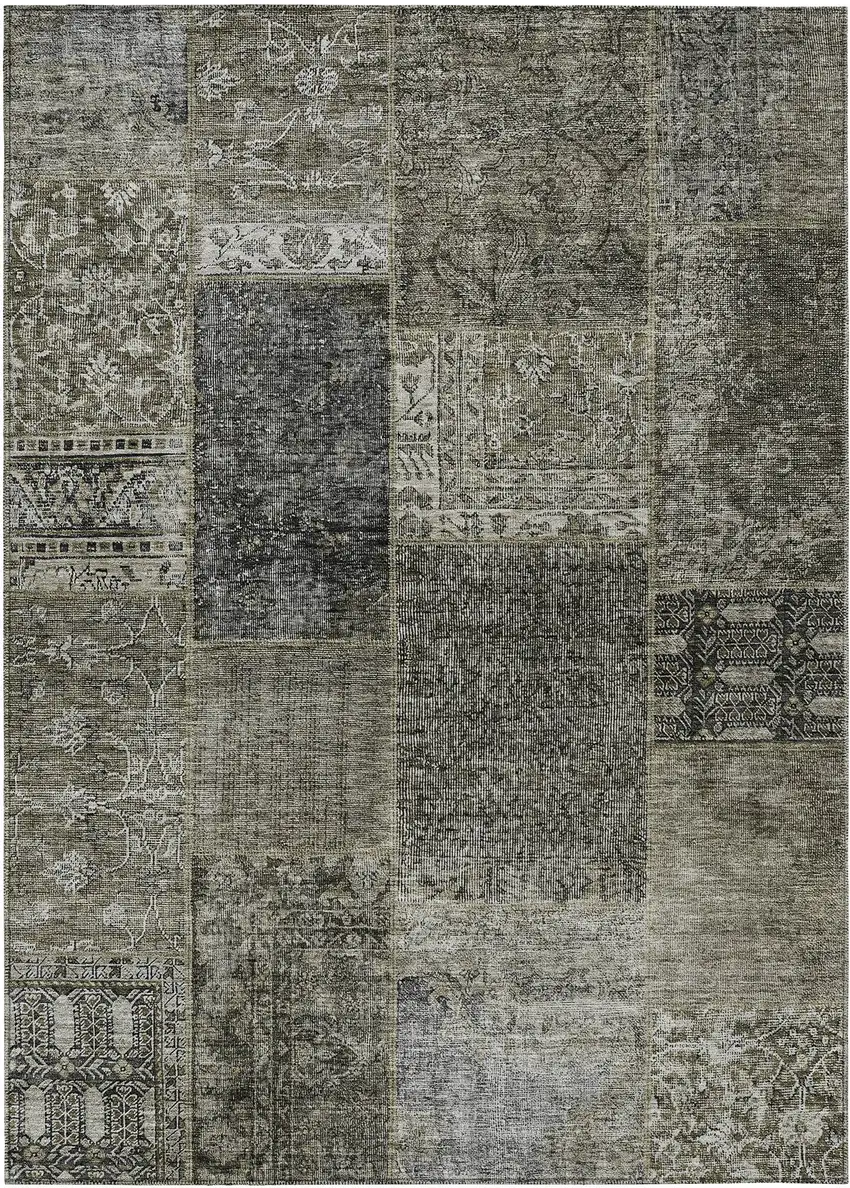 Taupe Brown And Charcoal Patchwork Washable Indoor Outdoor Area Rug Photo 2