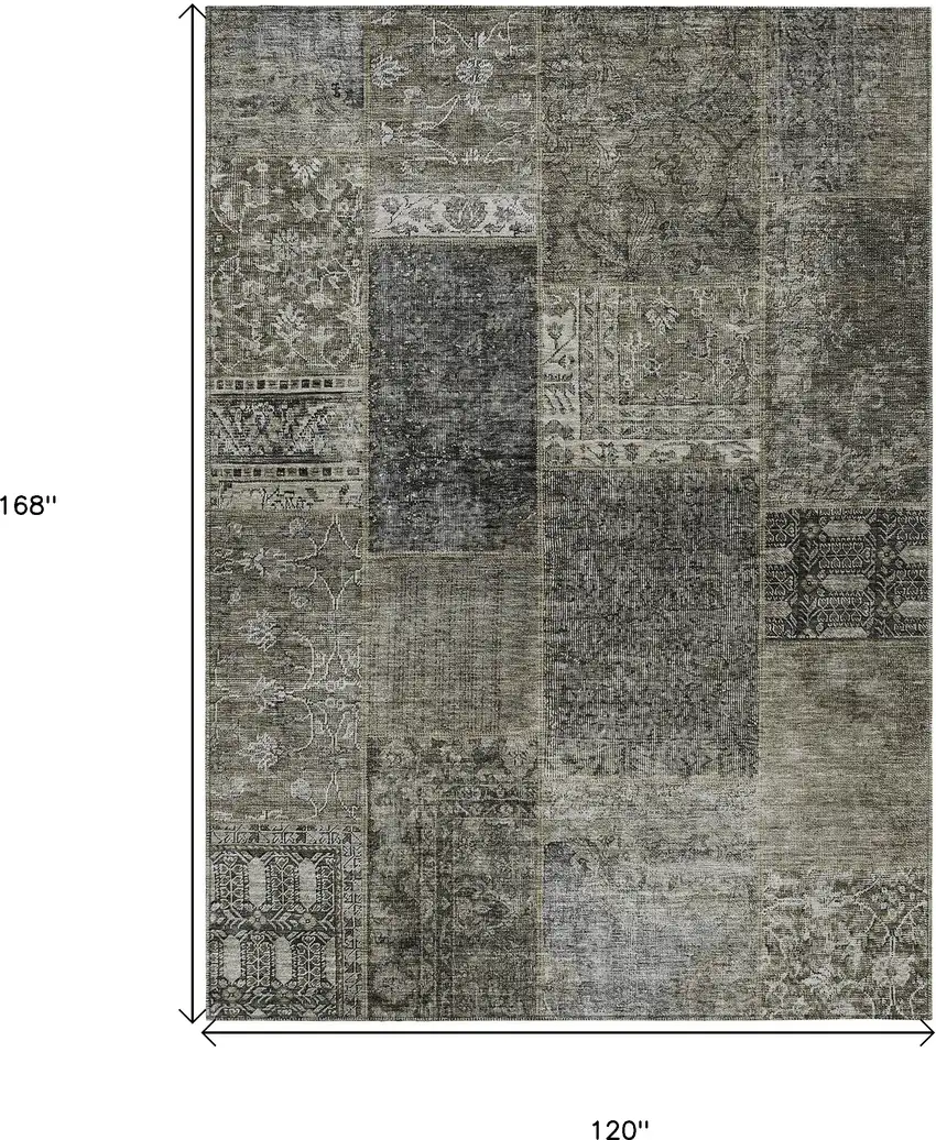 Taupe Brown And Charcoal Patchwork Washable Indoor Outdoor Area Rug Photo 3