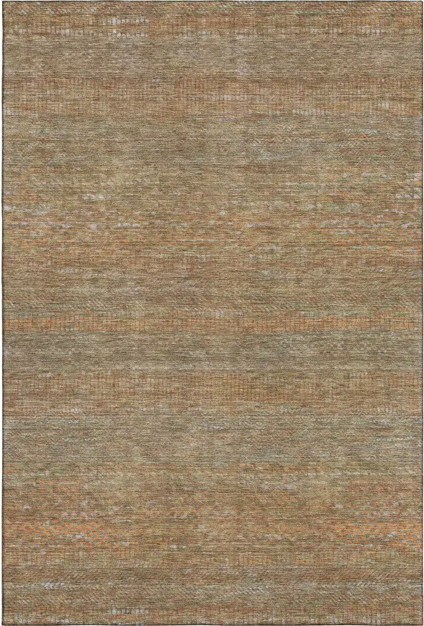 Taupe Brown And Copper Striped Washable Area Rug With UV Protection Photo 4