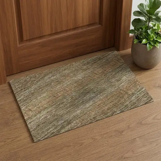 Taupe Brown And Copper Striped Washable Area Rug With UV Protection Photo 1