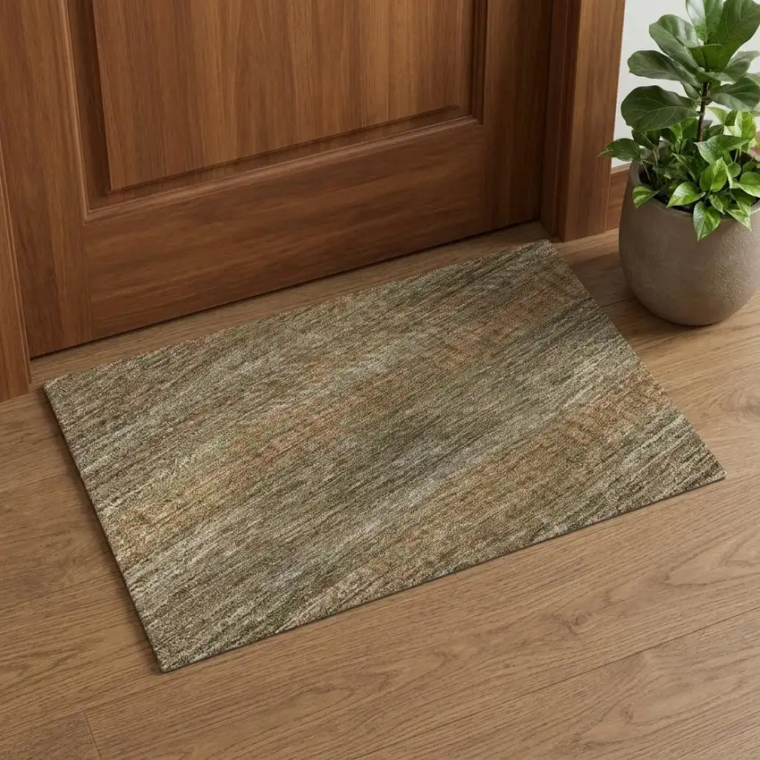 Taupe Brown And Copper Striped Washable Area Rug With UV Protection Photo 1