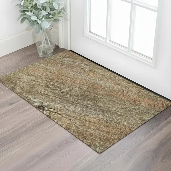 Taupe Brown And Copper Striped Washable Area Rug With UV Protection Photo 2