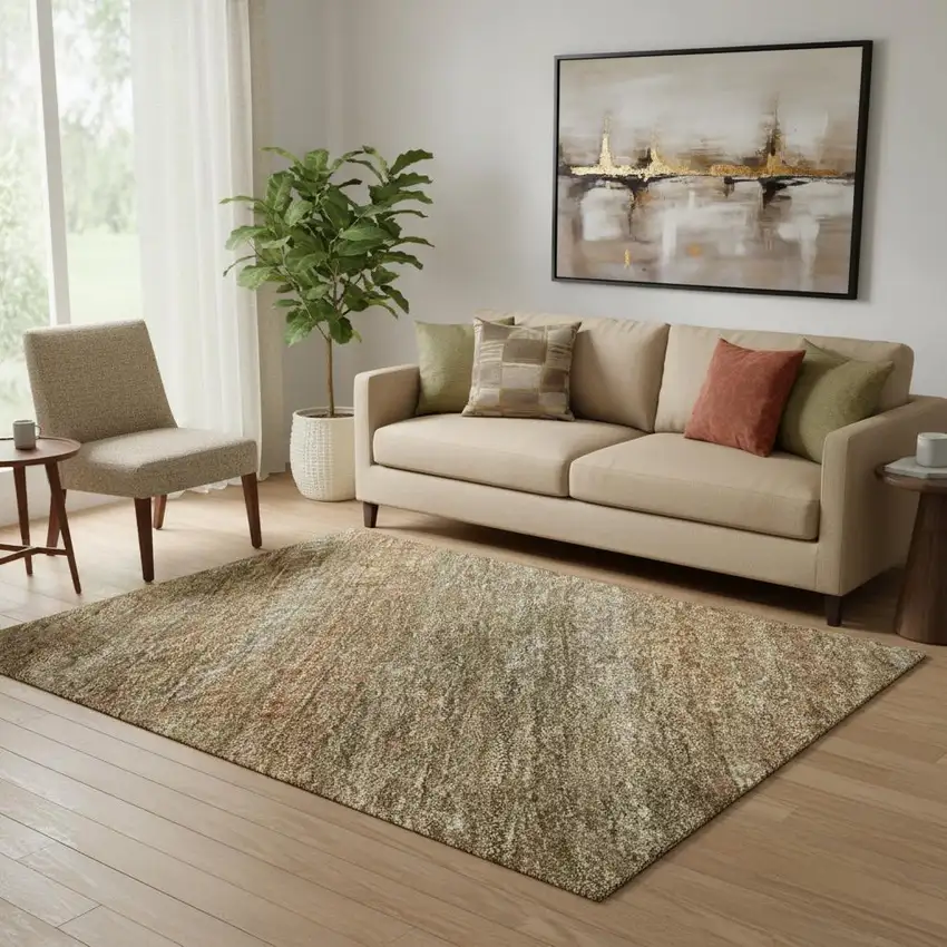 Taupe Brown And Copper Striped Washable Area Rug With UV Protection Photo 2