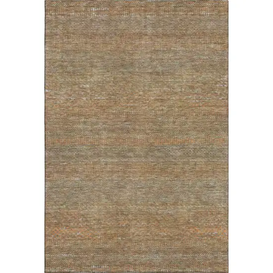 Taupe Brown And Copper Striped Washable Area Rug With UV Protection Photo 5