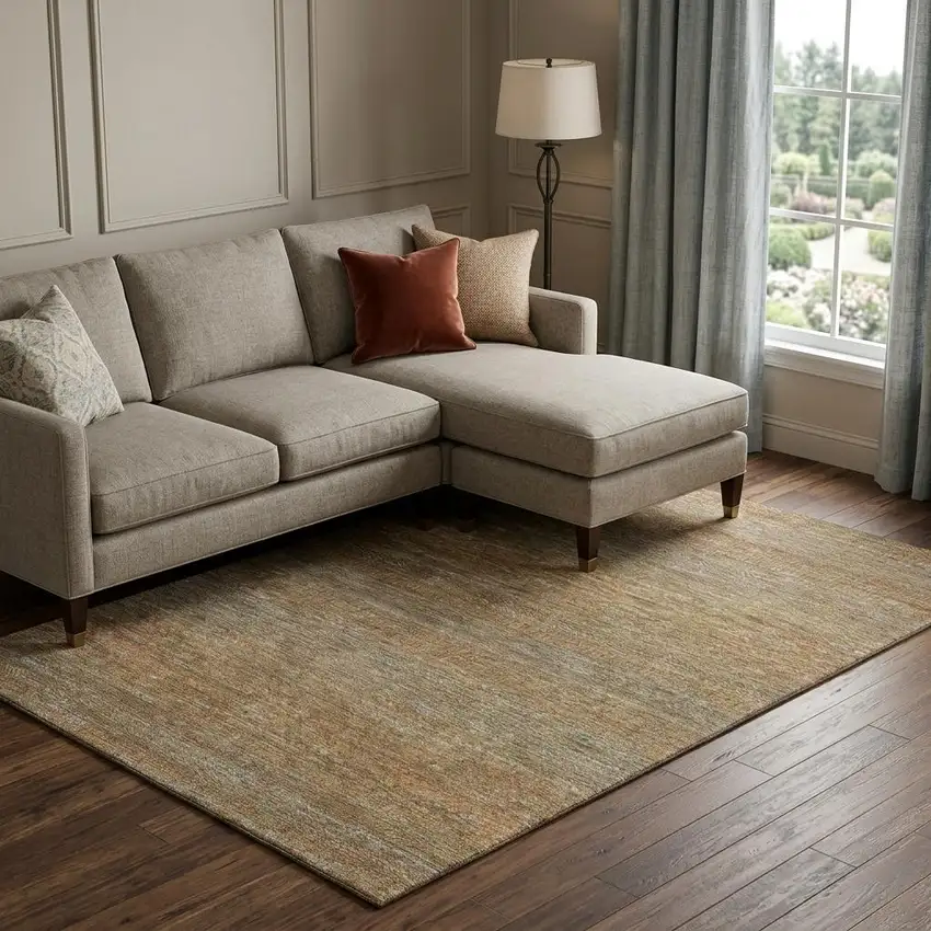 Taupe Brown And Copper Striped Washable Area Rug With UV Protection Photo 1