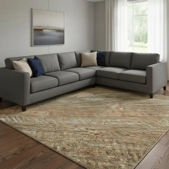 Taupe Brown And Copper Striped Washable Area Rug With UV Protection Photo 2