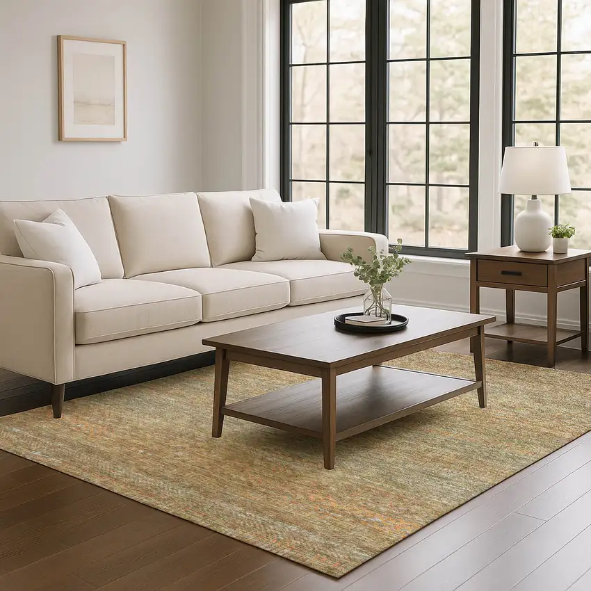 Taupe Brown And Copper Striped Washable Area Rug With UV Protection Photo 4