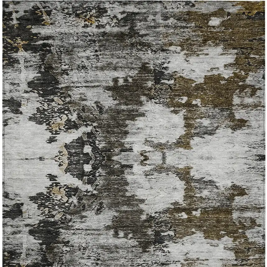 Taupe Brown And Gold Abstract Washable Indoor Outdoor Area Rug Photo 7