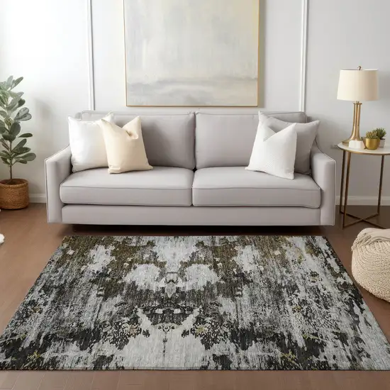 Taupe Brown And Gold Abstract Washable Indoor Outdoor Area Rug Photo 8