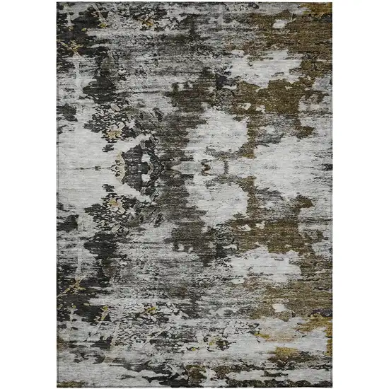 Taupe Brown And Gold Abstract Washable Indoor Outdoor Area Rug Photo 2