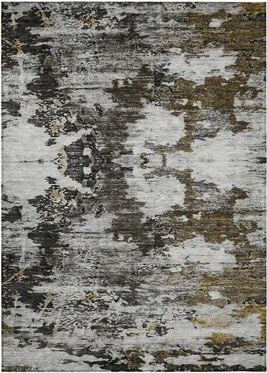 Taupe Brown And Gold Abstract Washable Indoor Outdoor Area Rug Photo 2